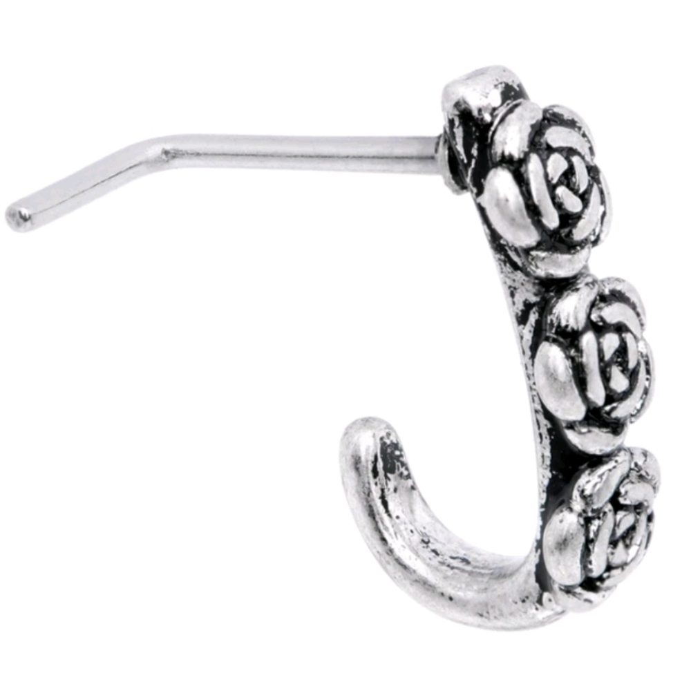 20 Gauge Ring of Roses Faux Hoop L Shaped Nose Rin